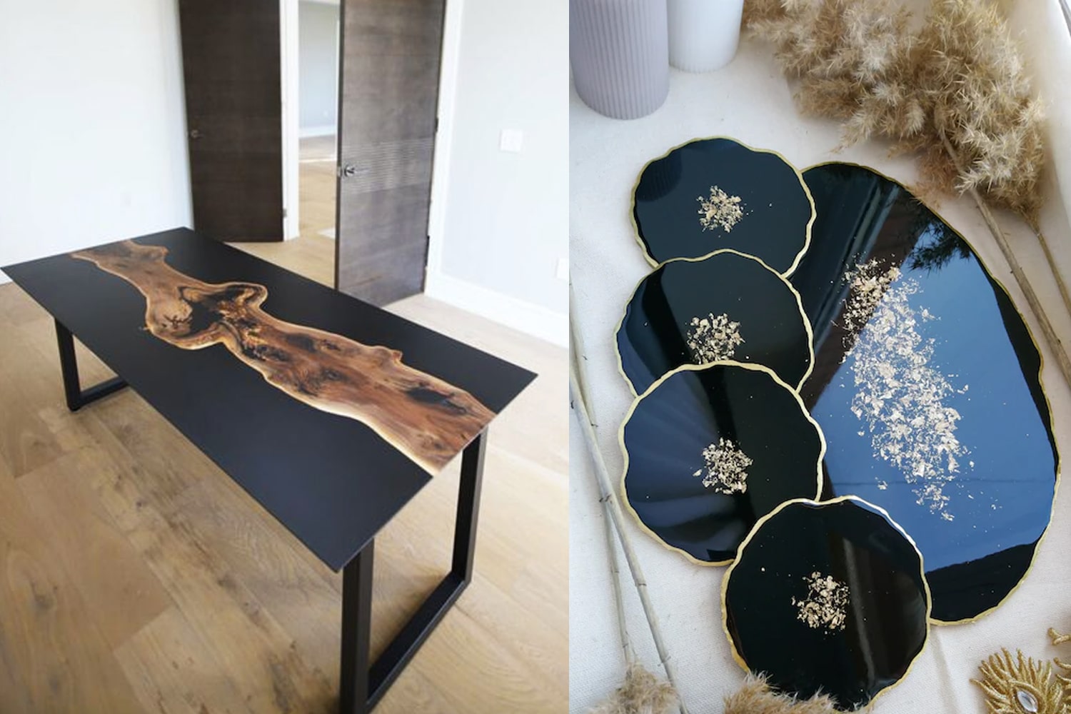 4 exemples de réalisations avec de la résine époxy noire Boutique résine époxy